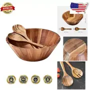 Elegant 12" Acacia Wood Salad Bowl Set with 2 Serving Utensils – Modern Dining