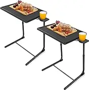 LORYERGO Multifunctional TV Tray Table - [2 Packs] Adjustable TV Dinner Tray Tables with 6 Height & 3 Tilt Angle, Folding TV Trays with Cup Holder for Bed & Sofa, for Eating & Reading