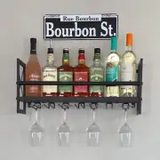 MBQQ Industrial Wine Racks Wall Mounted with Stemware Racks,23.6in Rustic Met...