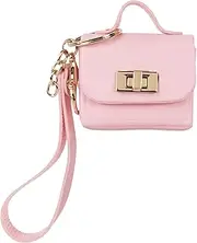 [Philo Fun] Pink Mini Keychain Purse Charm – Cute Keyring Handbag Accessory with Gold Clasp and Turn Lock for Keys, Bags and Earbuds, Pink