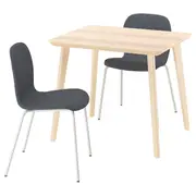 LISABO / KARLPETTER table and 2 chairs, ash veneer/Gunnared medium grey white, 88x78 cm