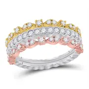 14k Tri-Tone Gold Round Diamond Convertible Stackable Band Ring 3/4 Cttw