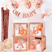 4pcs BABY Balloon Box Cube Clear Boxes Birthday Baby Shower Party Decorations AU