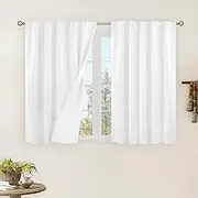 LAMIT 100% Blackout White Linen Curtains, 40 Inches Linen Textured Thermal Bedroom Curtains Back Tab and Rod Pocket Neutral Panels with White Liner for Farmhouse, 2 Panels, 42 x 40 Inch