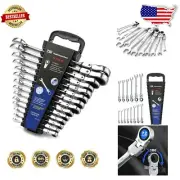 Versatile 14-Piece Flex Head Ratcheting Wrench Set - Easy Carry Rack Included