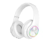 E03 White Dazzling Light Head-mounted 5.0 Wireless Wired Bluetooth Headset Call Folding Music Earplugs Comfortable Ear Cups