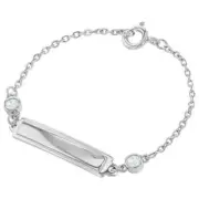 Babies 925 Sterling Silver White CZ Identification Tag Baby Girls ID Bracelet