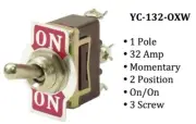 )YC-132-OXW - Screw - 1-Pole - Momentary - 2 Position - 32A Toggle Switch