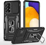 [Ylzhe] for Samsung Galaxy A52 5G/4G Case with Slide Camera Cover 360° Kickstand Ring Holder,Heavy Duty Protective Shockproof Phone Back Military Grade Protective Cover for Galaxy A52 5G/4G Black