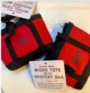 2-TRADER JOE'S Red & Black Micro Shop Tote Mini 2-in-1 Bags NWT FAST FREE SHIP