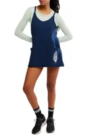 Free People Hot Shot Logo Pocket Stretch Cotton Minidress in Midnight Navy Combo at Nordstrom, Size Small