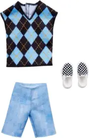 Barbie Ken Fashion Complete Look 2 Argyle Sweater Vest, Jean Shorts, Shoes *NEW*