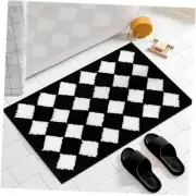 Black and White Bathroom Rugs Anti-Skid Water Absorbing Checkered Bath Black 2