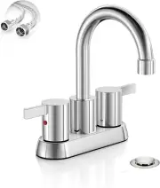 Chrome 4" Centerset Bathroom Faucet with Swivel Spout & Drain, Lead-Free