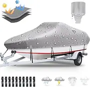 Plscoverit Trailerable Boat Cover, 20'-22' Heavy Duty 900D Polyester Canvas Boat covers, UV Resistant Waterproof Bass Boat Covers with Motor Cover, Fits V-Hull Tri-Hull Boat, Runabout, Fish & Ski Boat