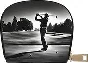 [EdWal] Black and White Golfs Print Card Holder Unisex Credit Card Case for Men and Women Leather Card Holder, Slim Business Card, White, One Size