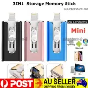 1TB USB Flash Drive 256GB U Disk 3 in 1 Storage Memory Stick For iPhone iPad PC