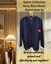 Spanx Navy Blue Collarless Blazer, Brand New (1X) – Look Instantly Put-Together!