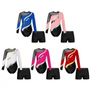 Girls Ballet Dance Outfits Unitard + Shorts Gymnastic Leotard Tracksuits Workout