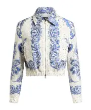 Etro Sequin Embroidered Cropped Bomber Jacket IT40,IT42 White