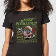 Dexter's Lab Pattern Women's Christmas T-Shirt - Black