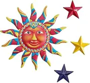 Metal Sun Stars Wall Art Decor Sculpture Plaque Hanging for Indoor Outdoor Home Garden，Colorful Sun Face Statues