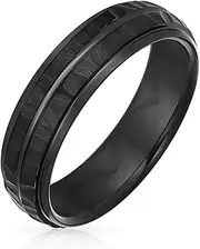 [Bling Jewelry] Black Silver Two Tone Stripe Couples Titanium Wedding Band Rings For Men For Women Comfort Fit 6MM