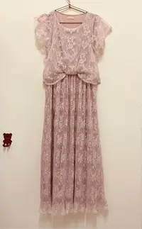 在飛比找Yahoo!奇摩拍賣優惠-專櫃 0918  粉紅氣質長洋裝