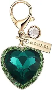 [Monnel] MC452 Little Crystal Love Heart Lobster Clasp Charm for Women with Velvet Bag (Green,1 Piece), approx.2.2 cm (L) X 0.7 cm (W) X 2.4 cm (H), Zinc Alloy Metal Rhinestone Crystal Enamel Handmade