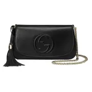 Gucci Soho Disco GG Black Calf Leather Tassel Chain Crossbody Bag New