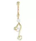 Heart Dangling CZ Belly Button Ring Piercing Body Jewelry Real 14K Yellow Gold
