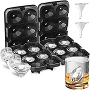 Diamond Ice Cube Molds (Set of 2) Whiskey Ice Cube Tray ，Ice Cube Maker Tray,Diamond Silicone Ice Cube Molds with Lids,Reusable and BPA Free