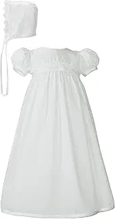 [Little Things Mean A Lot] White Polycotton Christening Baptism Gown with Lace Trim & Bonnet