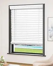 UNISHADES Faux Wood Blinds 2 inch Cordless, New Material, high Temperature Resistance, Good Toughness, Waterproof, for Window Frame size36 1/2" W × 72" H White