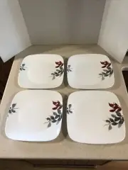 CORELLE VITRELLE KYOTO RED LEAVES 10 1/2" SQUARE PLATE'S SET OF 4 NEW