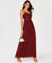 $199 Adrianna Papell Women's Deep Wine Beaded Chiffon Gown Dress 10 tau12
