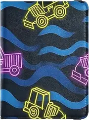 [Amooorous] Fluorescent Engineering Vehicle Colorful Leather decorative Passport Holder Cover Vaccine Case Protector Cover Passport Wallet Ultra Slim, Fluorescent Engineering vehicle colorful, 1 size