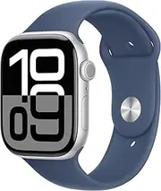 Apple Watch Series 10 [GPS + Cellular, 46mm] Silver Aluminium Case with Denim Sport Band - [S/M]