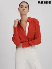 Reiss Red Rose Contrast Trim Button-Through Shirt (Q82041) | $280