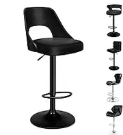 ALFORDSON Lucas Bar Stool in 65-85cm Seat Height, All Black Adjustable Kitchen Swivel Chair with Gas Lift, Wooden PU Leather Barstool Dining Chair with Floor Protector for Home Bar