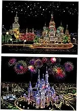 2Sets Scratch Board Pad DIY Night View Art for Adults Castle Designs Creative Fun Activity for Relaxation and Skill Development