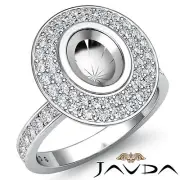 Diamond Engagement Platinum 950 Oval Shape Semi Mount Halo Pave Set Ring 0.75Ct