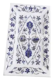 9"x6" White Marble Kitchen Slab Tray Plate Lapis New Year Special Mosaic Decor