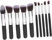Mikinona 10pcs Set Professional Makeup Brush Set Premium Synthetic Tools for Foundation Blush Eyeliner Soft Silky High Density Bristles Versatile Cosmetic Brush Kit Black Random Color