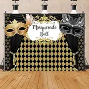 Masquerade Ball Photography Backdrop Dance for Party Decorations Black and Gold Masks Photo Background Dress-up Photo Booth 8×6 feet Vinyl Backdrop