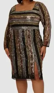 Adrianna Papell Women's Black Sequined Cutout Back Dress Plus Size 14W