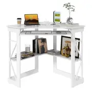 Corner Computer Desk 41x30 inch with Charging Station & Keyboard & White