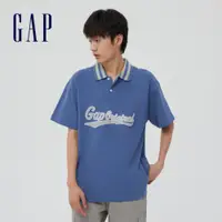 在飛比找蝦皮商城優惠-Gap 男裝 Logo彈力透氣網布短袖POLO衫-灰藍色(8