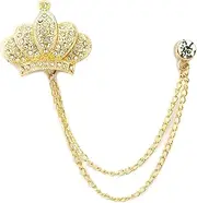 [Knighthood] Gold Cown with Stone Detailing and Hanging Tassel Chain Collar Pin Brooch, Suit Stud, Shirt Studs, Lapel Pin Accessories for Men Women, Metal, no gemstone