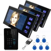 7" Visual Doorbell Intercom System 1/2/3 Monitors Kit Night Vision Password Card